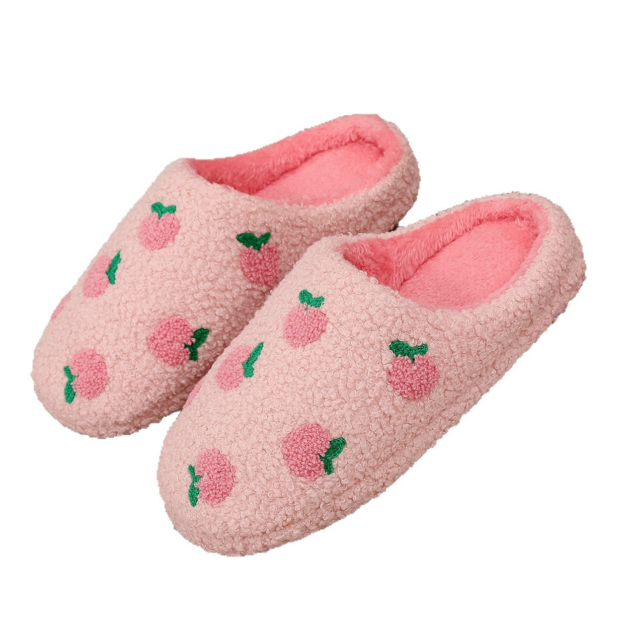 Wholesale Cute pink girly peach cartoon home cotton slippers warm soft bottom silent plush slippers